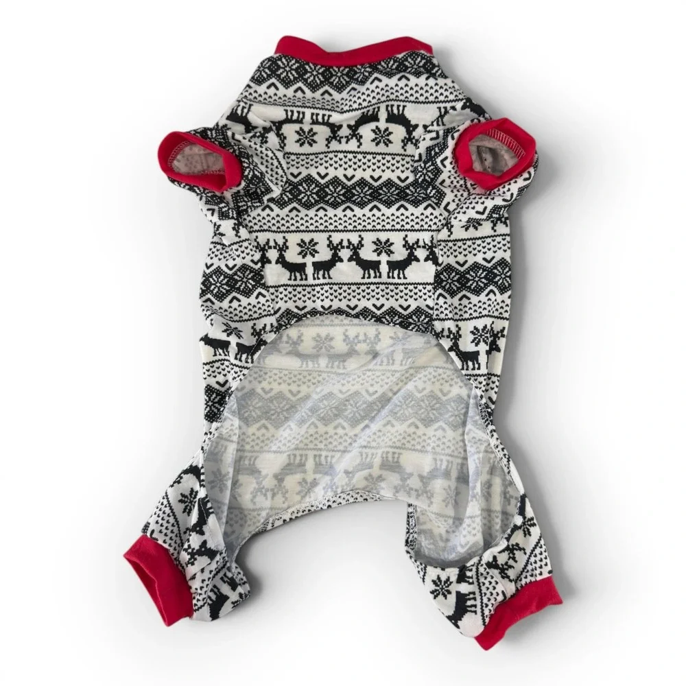 Holiday Fair Isle Reindeer Pet Pajamas Red Black White Size Medium Festive PJs